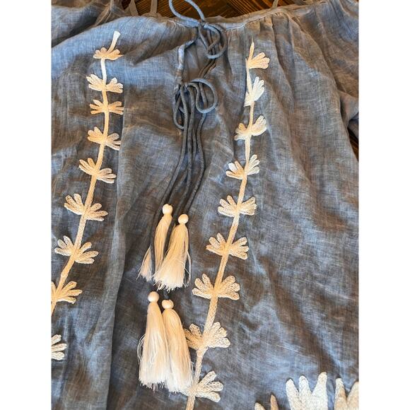 Dolma Cotton Floral Tunic Shift Maxi Dress Botanical Boho Hippie Coastal Sheer - Picture 9 of 10